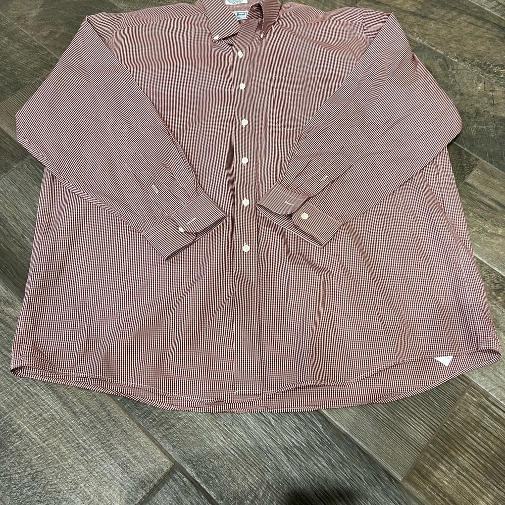 LL BEAN MEN SIZE 18-34 RED CHECKER BUTTON UP LONG SLEEVE SHIRT - Great Condition